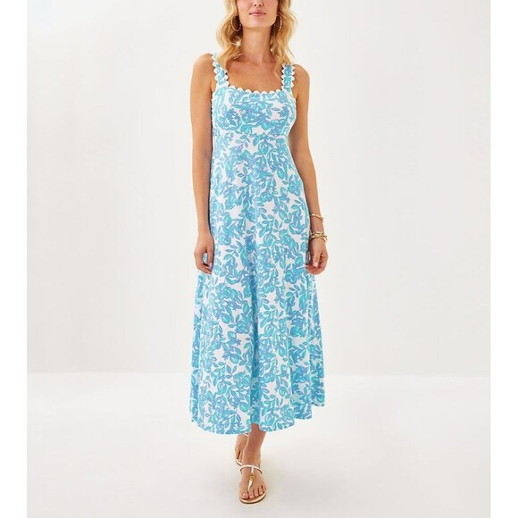 Lilly Pulitzer Dresses & Skirts - Lilly Pulitzer Dwyer Floral Printed Resort Midi Dress Smocked Cotton XS 287901